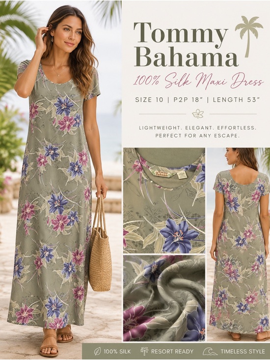 Tommy Bahama Dresses & Skirts - Tommy Bahama 100% Silk Floral Maxi Dress Size 10 Tropical Resort Cottagecore